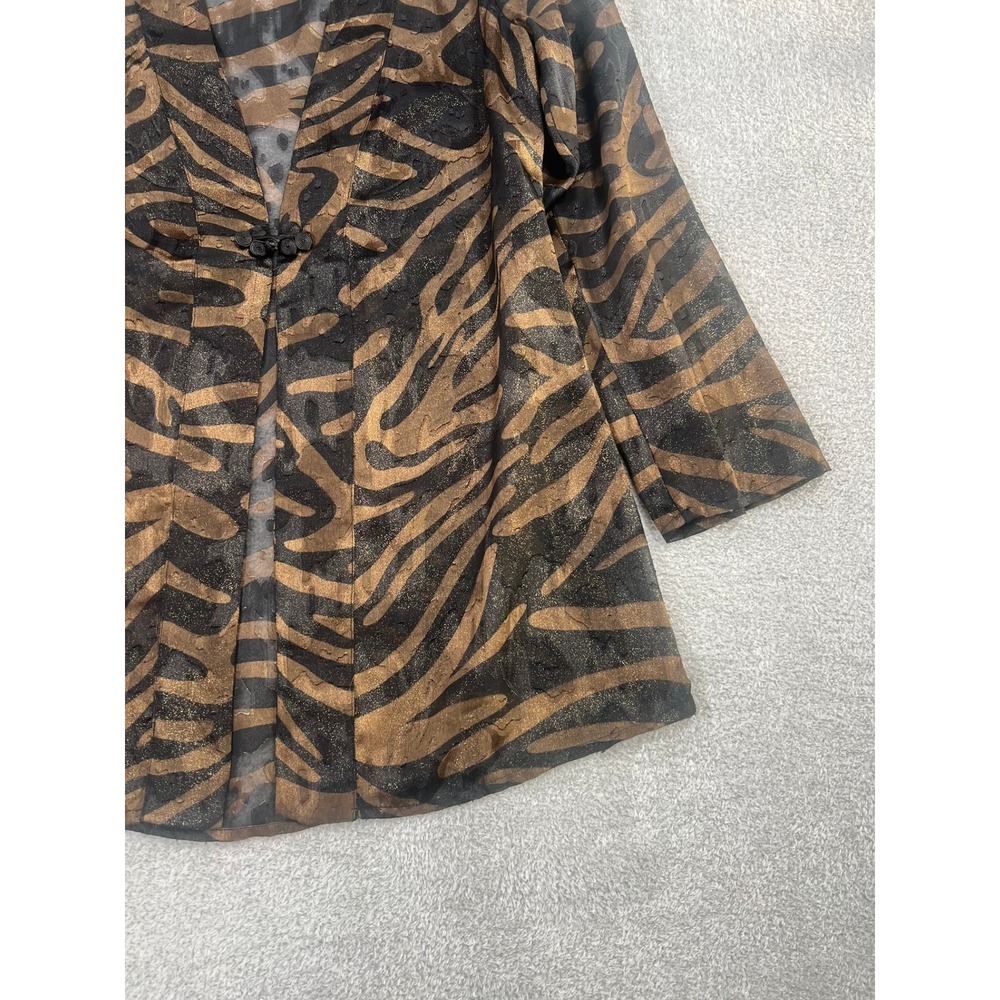 Additions by Chicos Womens Size 1 Gold‎ Metallic Zebra Print Sheer Topper Jacket - Picture 3 of 9